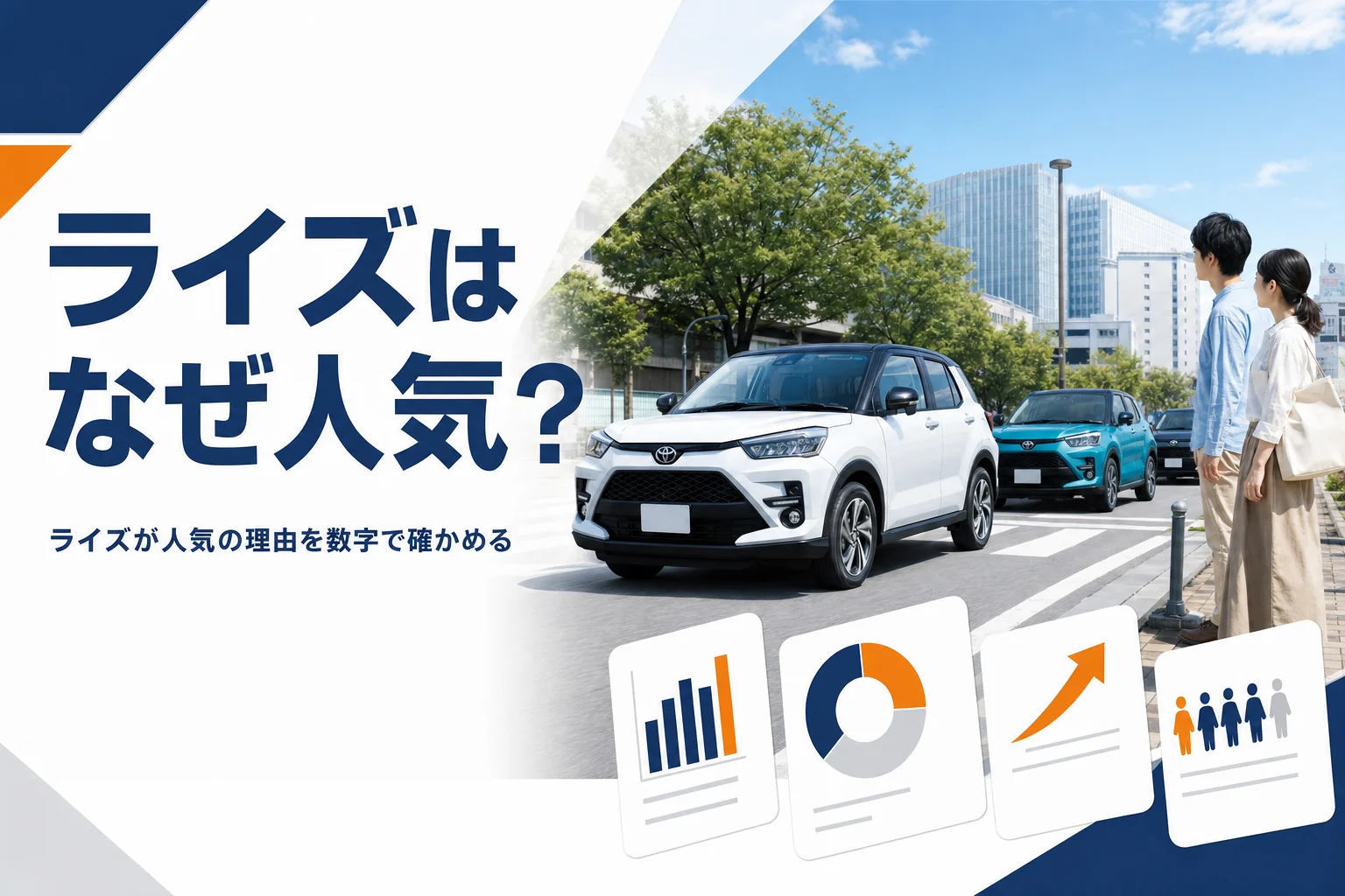 街を走るコンパクトSUVとライズの人気を表すアイキャッチ