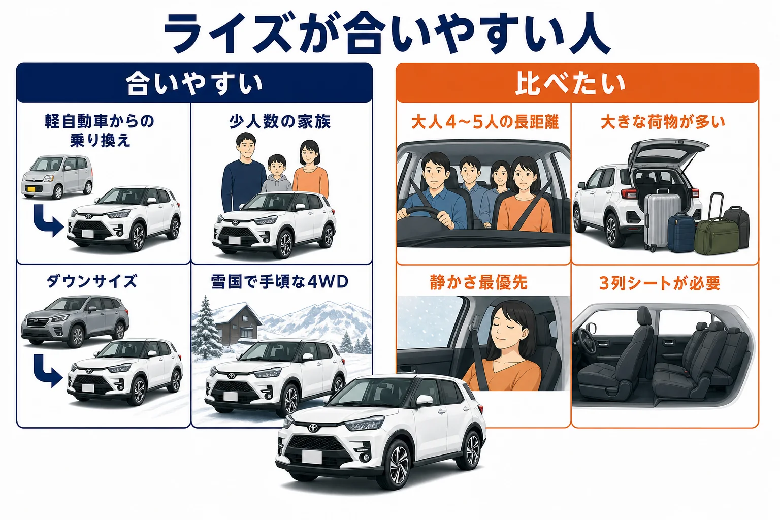 ライズが合いやすい人と別の車も比べたい人の図解