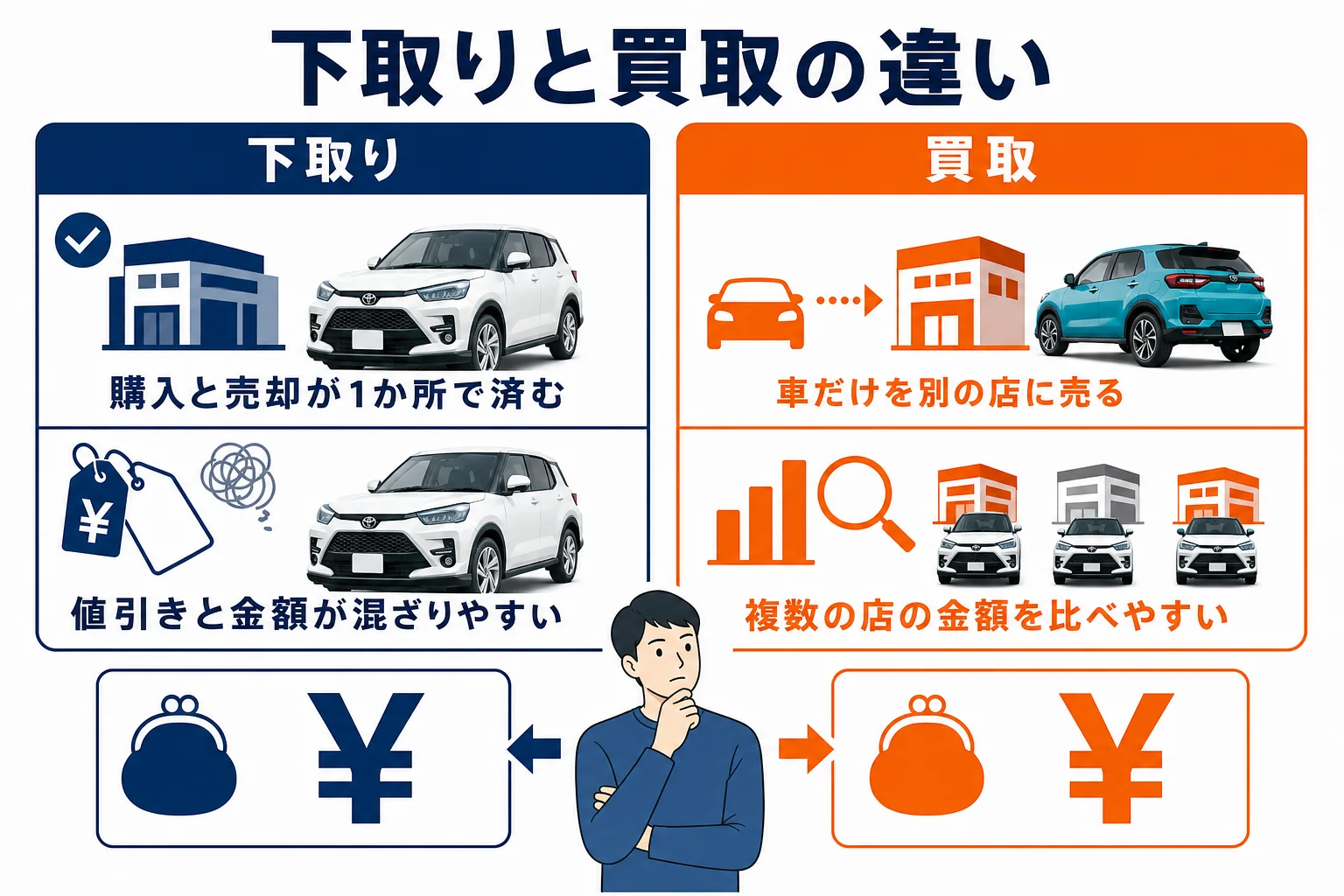 ライズの下取りと買取の違いを並べた図解